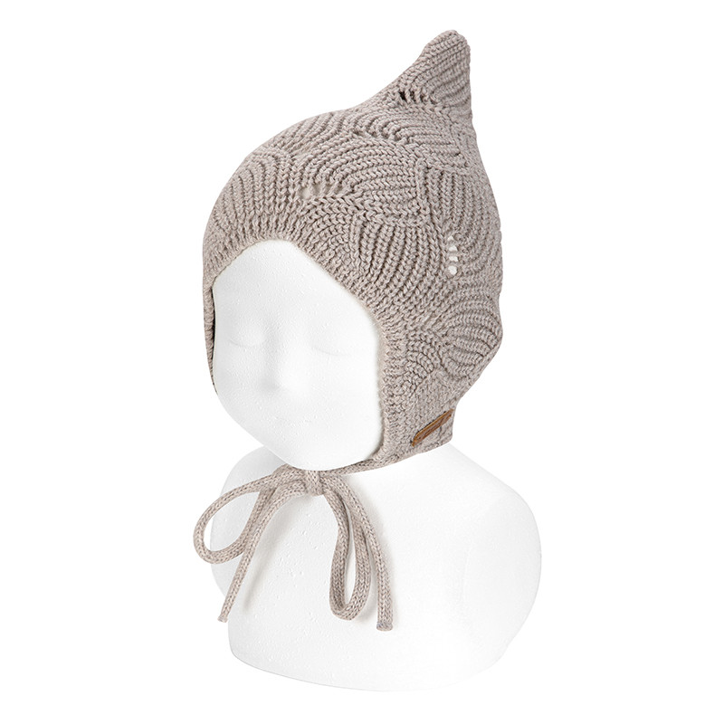 Bonnet ajouré elfe en laine mérinos mélangé NOUGAT
