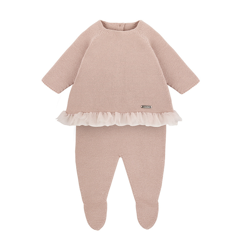 Set punto legaccio tulle (maglione+leggings piedi) ROSA ANTICO