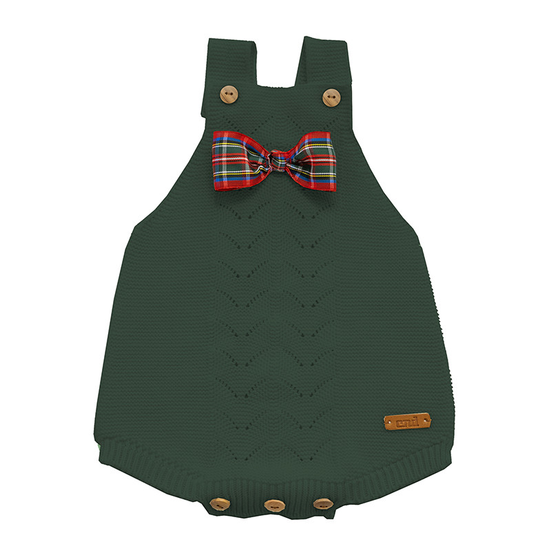 Garter stitch baby rompers BOTTLE GREEN