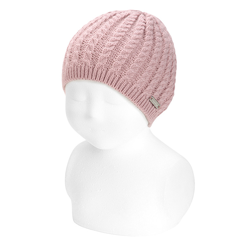 Berretto da neonato con trecce ROSA PALLIDO