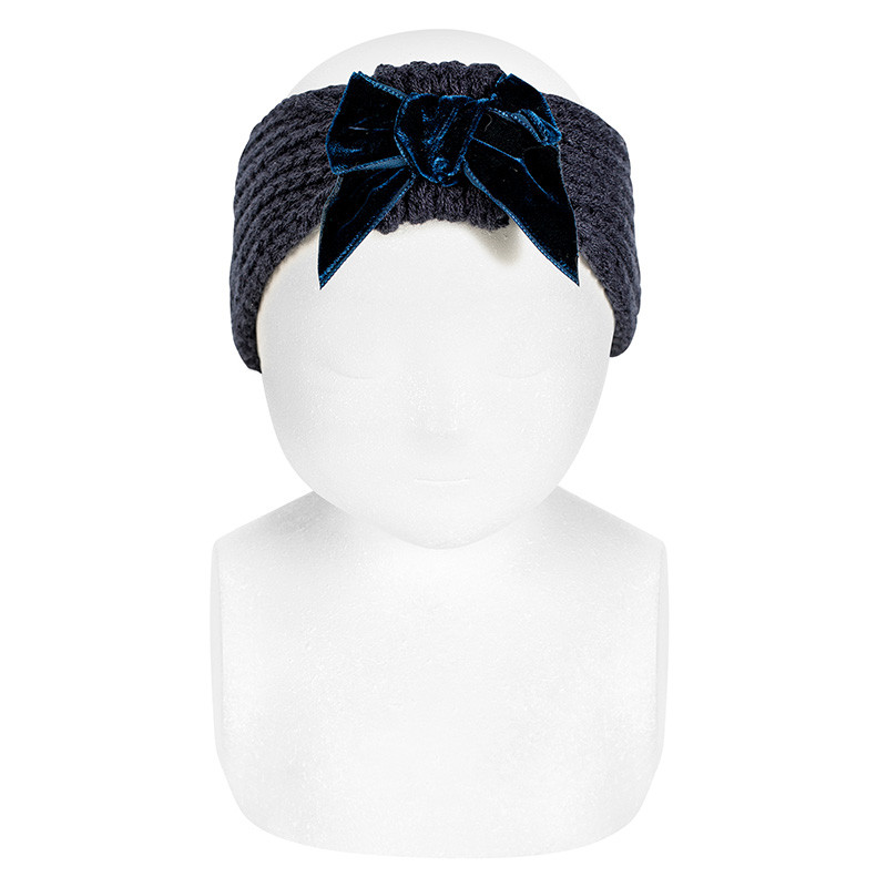 Turbante punto inglés con lazo de terciopelo MARINO