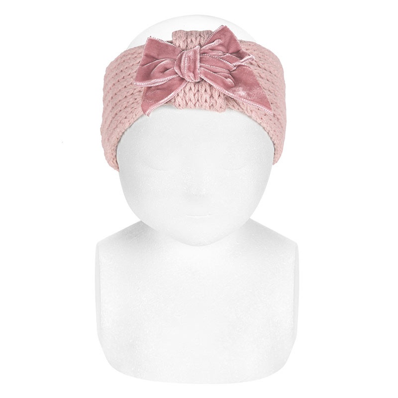 Turbante in punto inglese con fiocco velluto ROSA PALLIDO