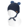 Knit hat with relief and brown little ears LAPIS LAZULI