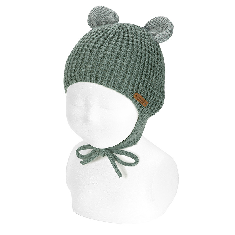 Beretto maglia con rilievo e orecchiettemarroni LICHENE