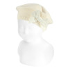 Garter stitch beret with velvet bow BEIGE