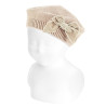 Garter stitch beret with velvet bow LINEN