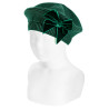 Bonnet point mousse et noeud en velours VERT BOUTEILLE