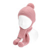 Baby english rib stitch scarf-hat with pompoms PALE PINK