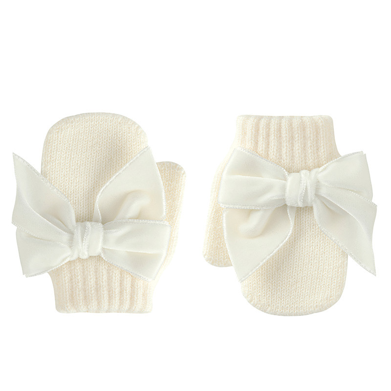 Muffole con pollice con fiocco velluto PANNA