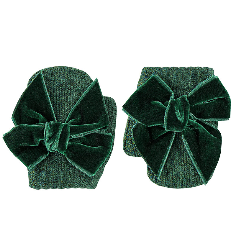 Muffole con pollice con fiocco velluto VERDE BOTTIGLIA