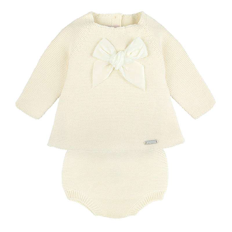 Velvet bow set (sweater + culotte) BEIGE