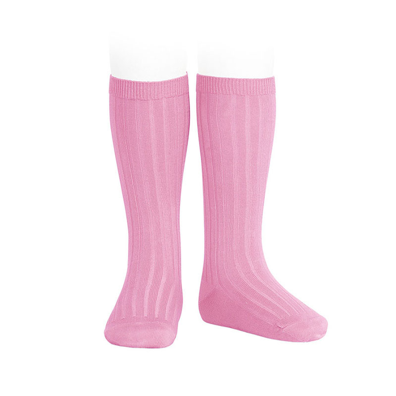 Chaussettes hautes côtelées ROSE BONBON