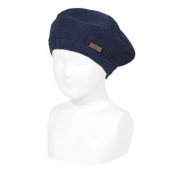 Garter stitch beret NAVY BLUE