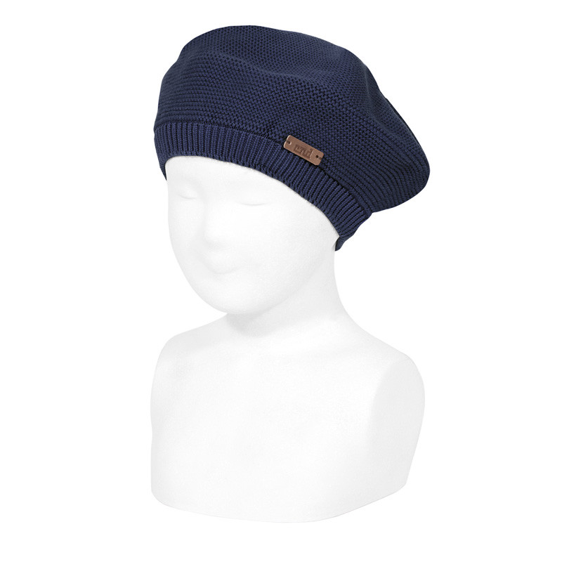 Garter stitch beret NAVY BLUE