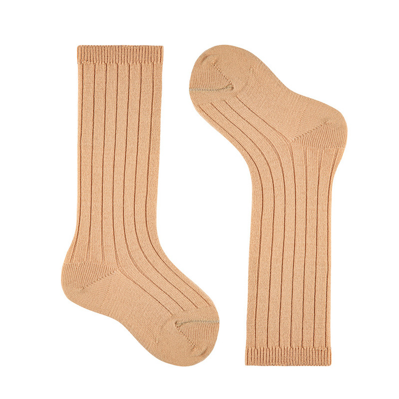 Calze lunghe a coste in misto lana merino BEIGE