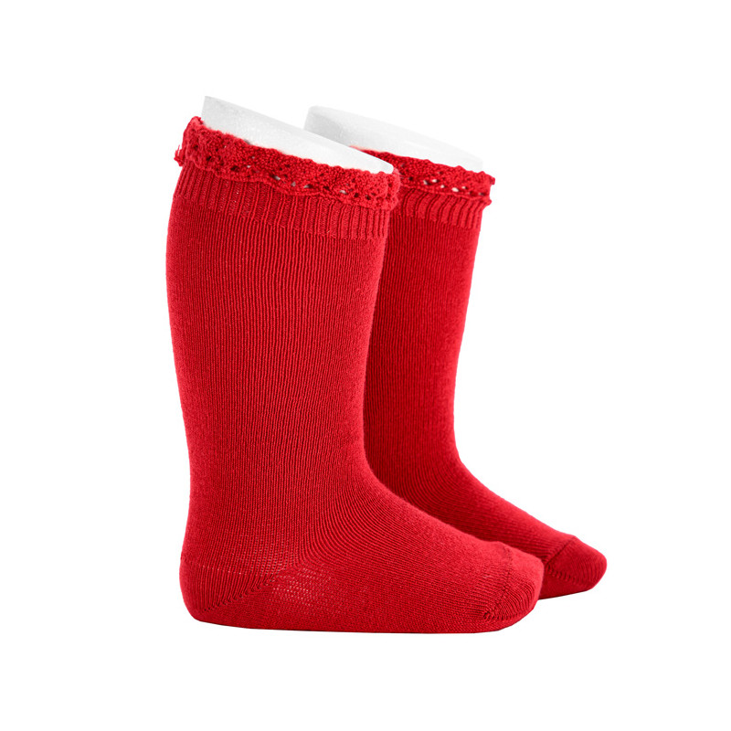 Calze lunghe a maglia rasata con merletto all orlo RED VELVET