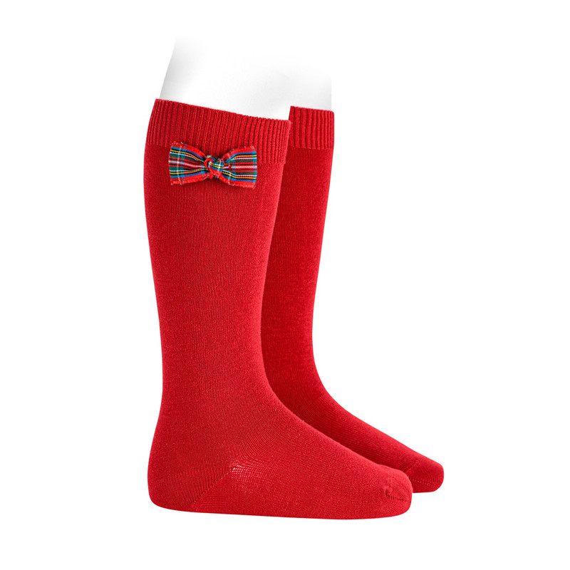 Chaussettes hautes avec noeud à carreaux écossais RED VELVET