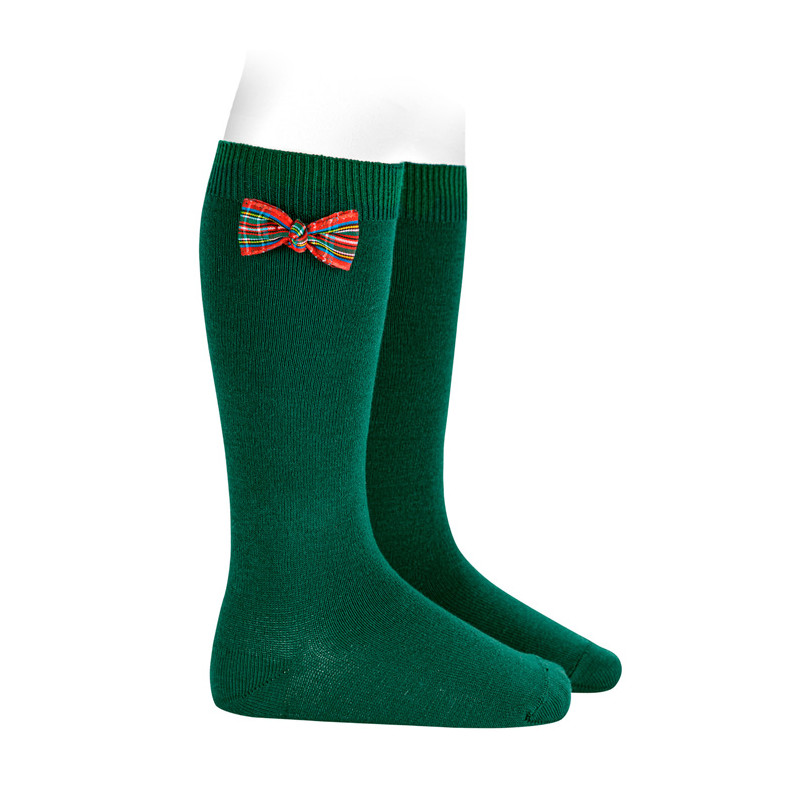 Chaussettes hautes avec noeud à carreaux écossais VERT BOUTEILLE