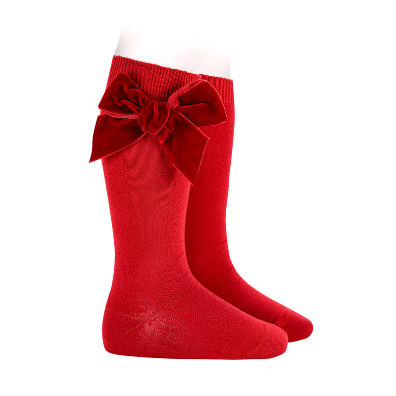 Chaussettes hautes avec noeud latéral velours RED VELVET