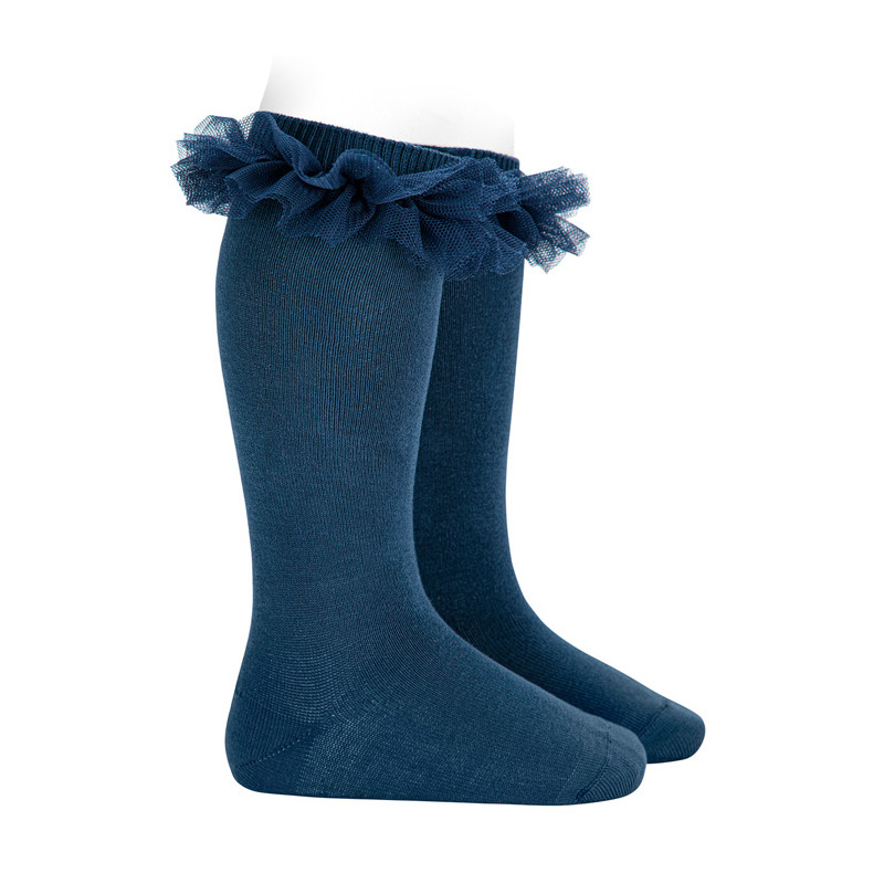 Tulle ruffle knee socks LAPIS LAZULI
