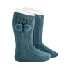 Warm cotton rib knee-high socks with pompoms ZINC