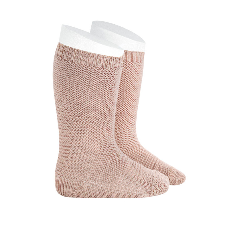 Chaussettes hautes point mousse VIEUX ROSE