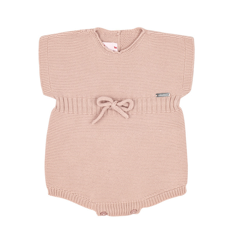 Pelele punto bobo con canalé y cordón encintura ROSA EMPOLVADO