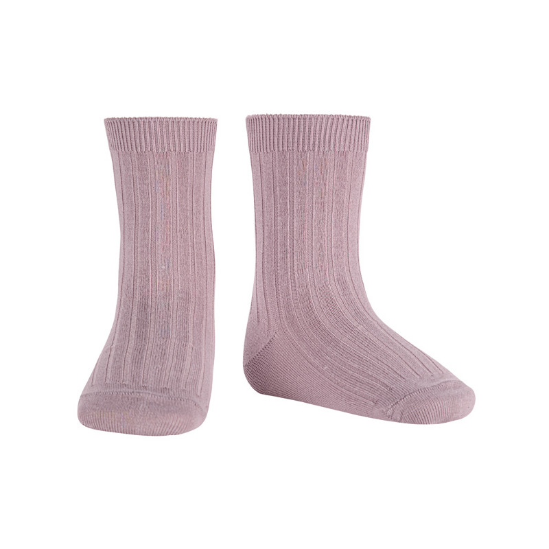 Chaussettes courtes côtelées basiques NACRE DE PERLE