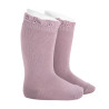 Knee socks with lace edging cuff PEARL