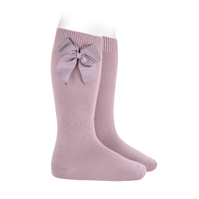 Calze lunghe cotone con fiocco grosgrain laterale MADREPERLA