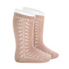 Calcetines altos algodón cálido con calado lateral ROSA EMPOLVADO