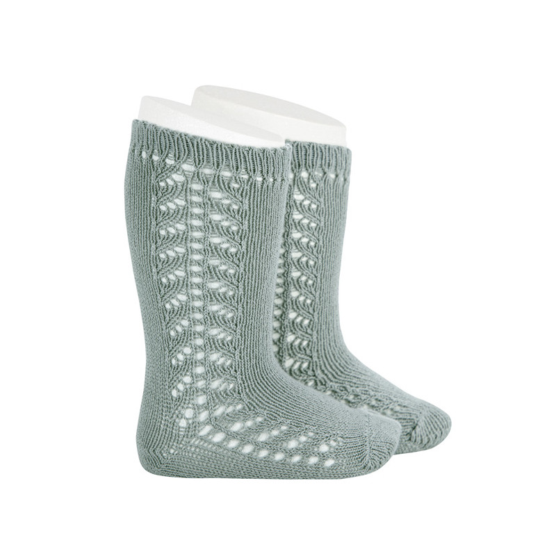 Calcetines altos algodón cálido con calado lateral VERDE SECO