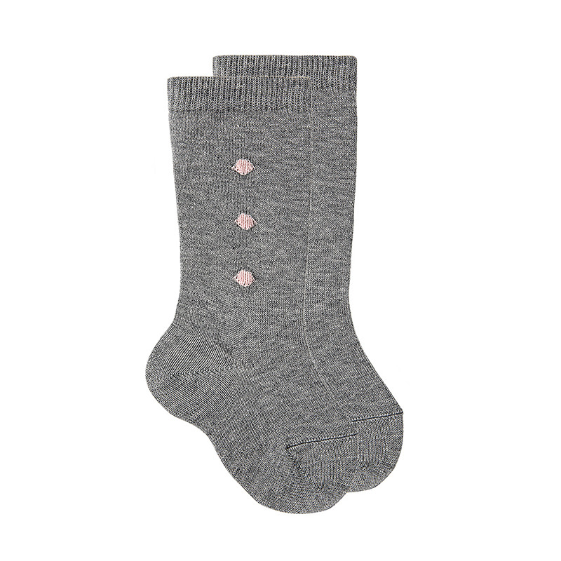 Calcetines altos con bodoques en el lateral GRIS CLARO