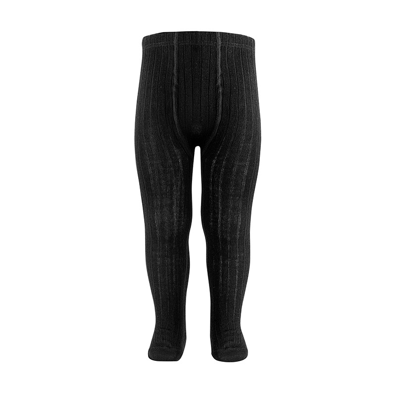 Leotardos lana merino extrafina con canalé NEGRO