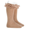 Calze lunghe a maglia rasata con tulle arricciato TORRONE