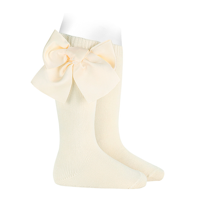 Chaussettes hautes en coton chaud avec gros noeud ECRU