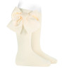 Chaussettes hautes en coton chaud avec gros noeud ECRU
