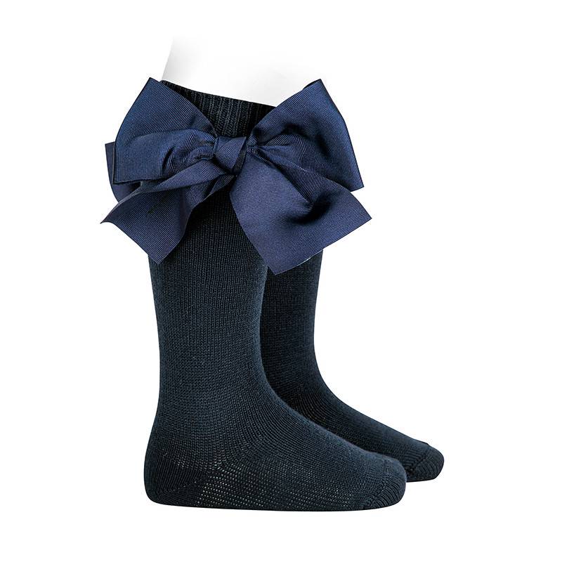 Calze lunghe in caldo cotone con grandefiocco BLU