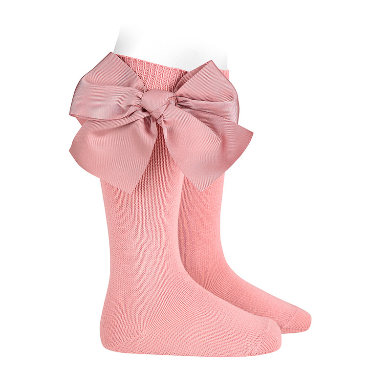 Chaussettes hautes en coton chaud avec gros noeud PALE ROSE