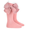 Calze lunghe in caldo cotone con grandefiocco ROSA PALLIDO