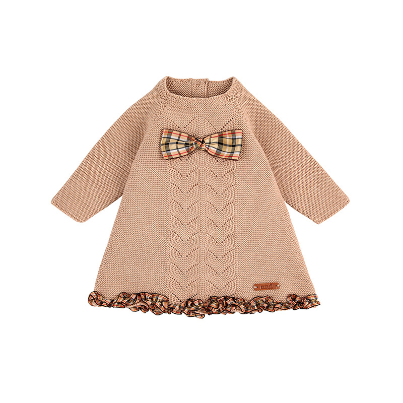 Vestido punto bobo calado con lazo cuadro escoces TURRON