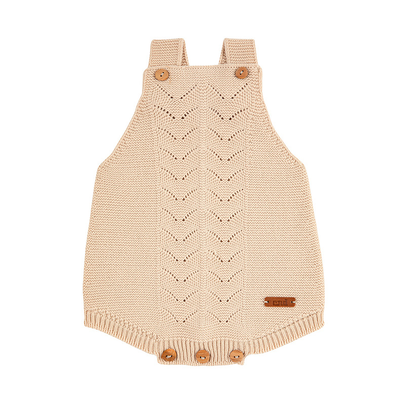 Garter stitch baby rompers with openworkdetails LINEN