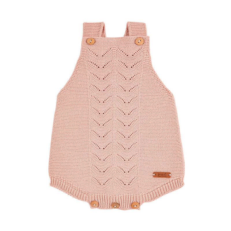 Garter stitch baby rompers with openworkdetails OLD ROSE