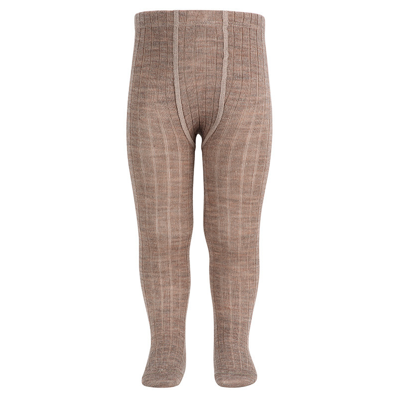 Collants a coste in lana merino extra fine SABBIA