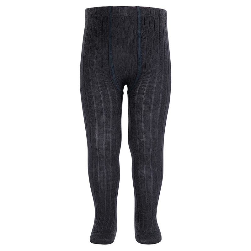 Leotardos lana merino extrafina con canalé AZUL OSCURO