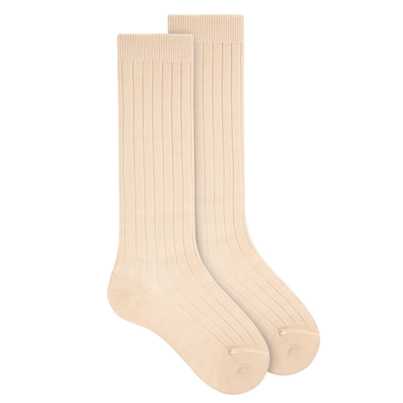 Calcetines altos lana merino extrafina con canalé HUESO