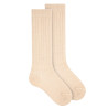 Calcetines altos lana merino extrafina con canalé HUESO