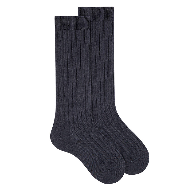 Calcetines altos lana merino extrafina con canalé AZUL OSCURO