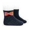 Socks with scottish check bow NAVY BLUE
