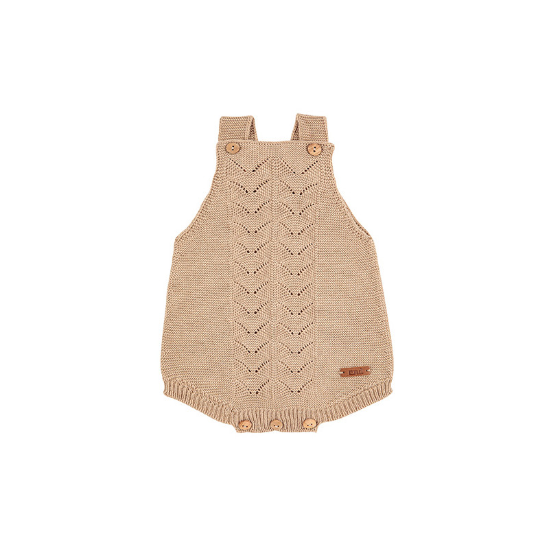 Garter stitch baby rompers with openworkdetails NOUGAT